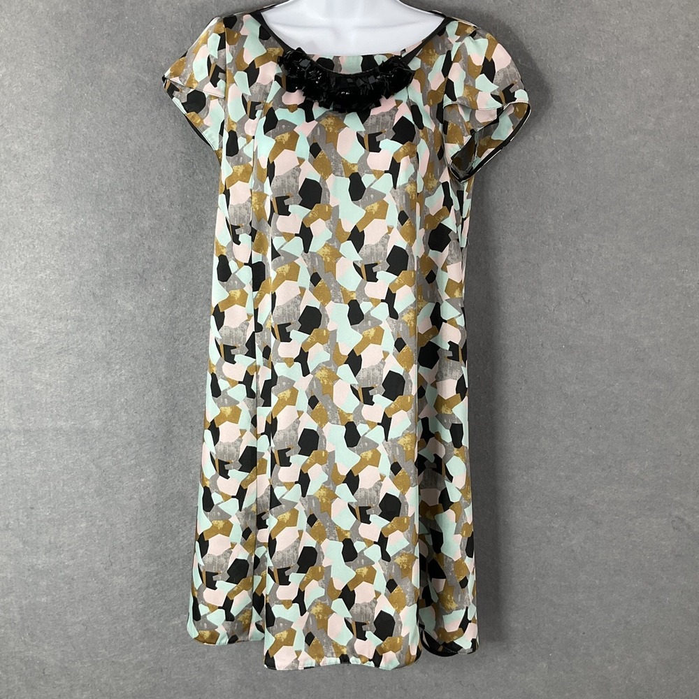 Zara Abstract Print Cap Sleeve Dress S Multicolor Short Sleeve Artsy Whimsical